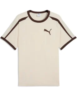 PUMA - T-SHIRT UOMO MEZZA MANICA  BEIGE E MARRONE T7 BIG CAT RINGER TEE AL.SNOW, 635242-87