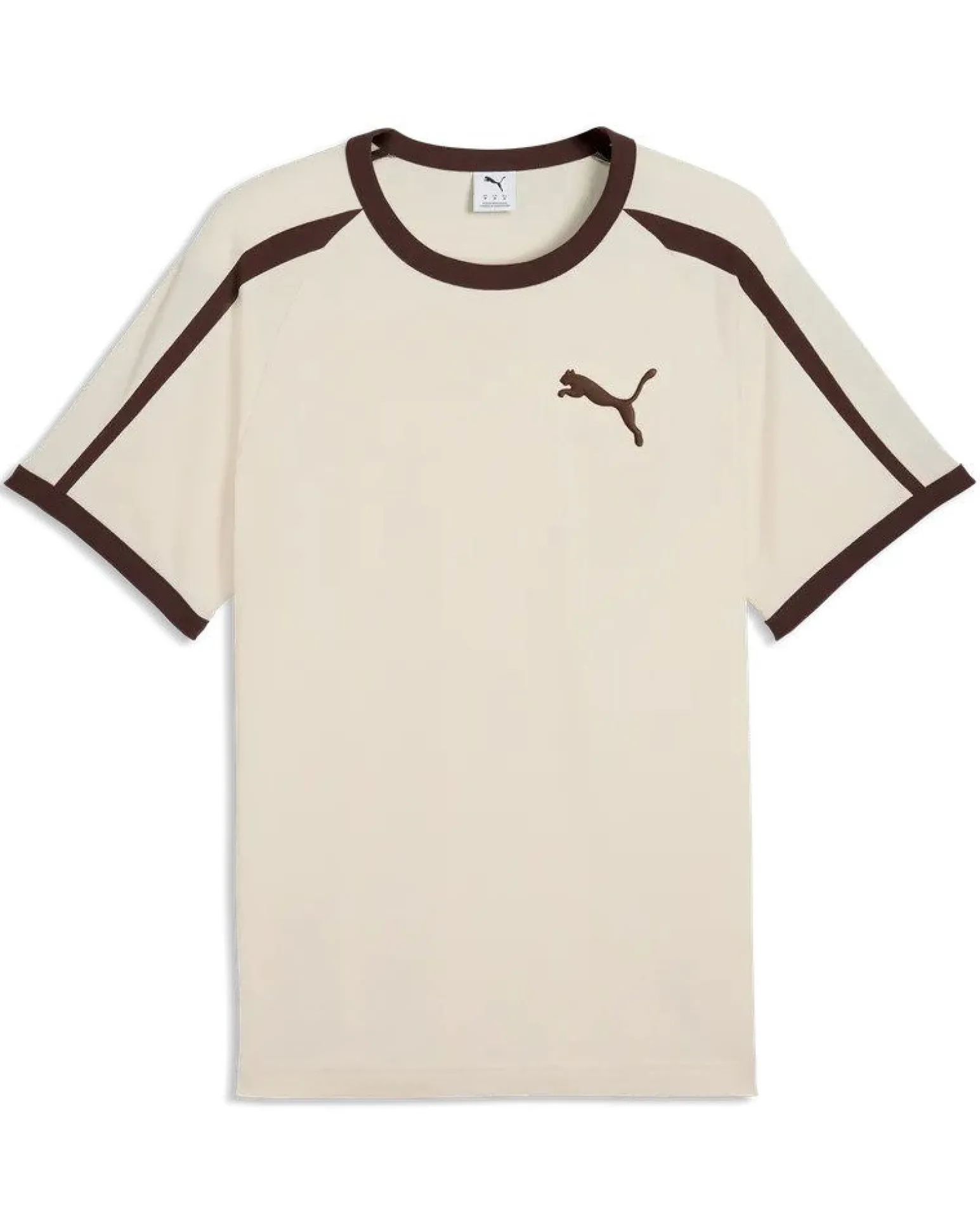 PUMA - T-SHIRT UOMO MEZZA MANICA BEIGE E MARRONE T7 BIG CAT RINGER TEE AL.SNOW, 635242-87