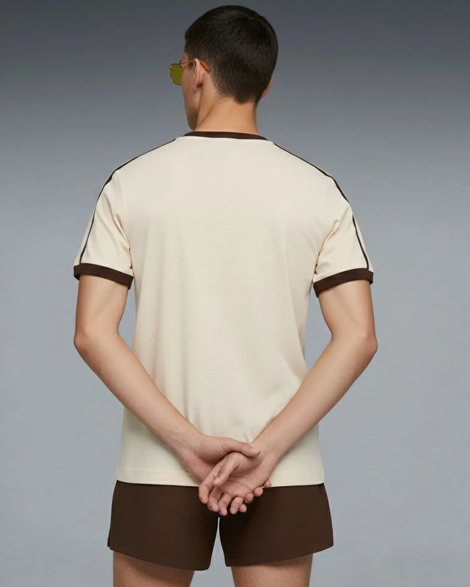PUMA - T-SHIRT UOMO MEZZA MANICA BEIGE E MARRONE T7 BIG CAT RINGER TEE AL.SNOW, 635242-87
