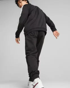 PUMA - Tuta acetata completa da uomo nera e bianca con zip frontale