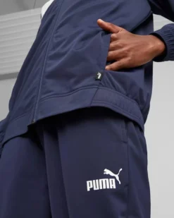 PUMA - Tuta acetata completa da uomo blu e bianca con zip frontale