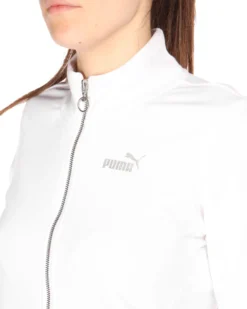 PUMA - Tuta completa da donna bianca e nera con zip frontale e dettagli argento glitter