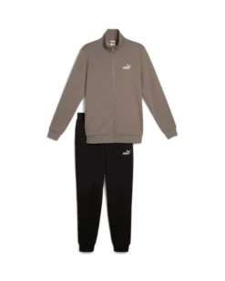 PUMA - TUTA COMPLETA FULL ZIP TAUPE E NERA ESSENTIAL SWEAT SUIT - DA UOMO, 684848-93