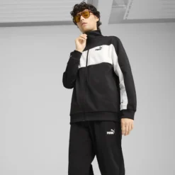 PUMA -TUTA COMPLETA NERA E BIANCA FULL ZIP IN ACETATO POLY COLORBLOCK SUIT DA UOMO, 687304-01