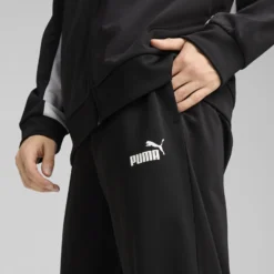 PUMA -TUTA COMPLETA NERA E BIANCA FULL ZIP IN ACETATO POLY COLORBLOCK SUIT  DA UOMO, 687304-01