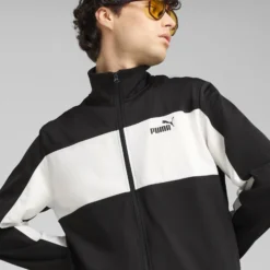 PUMA -TUTA COMPLETA NERA E BIANCA FULL ZIP IN ACETATO POLY COLORBLOCK SUIT  DA UOMO, 687304-01