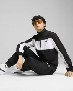 PUMA -TUTA COMPLETA NERA E BIANCA FULL ZIP IN ACETATO POLY COLORBLOCK SUIT  DA UOMO, 687304-01