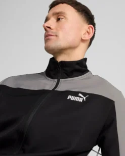 PUMA -TUTA COMPLETA NERA E GRIGIA FULL ZIP IN MICROFIBRA WOVEN COLORBLOCK TRACKSUIT  DA UOMO, 684856-01