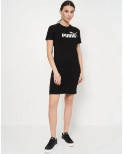 PUMA - Vestito sportivo nero a maniche corte con logo bianco
