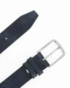 RENATO BALESTRA - Cinta blu con fodera in VERA PELLE e stampa logo