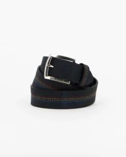 RENATO BALESTRA - Cinta blu con fodera in VERA PELLE e cuciture arcobaleno