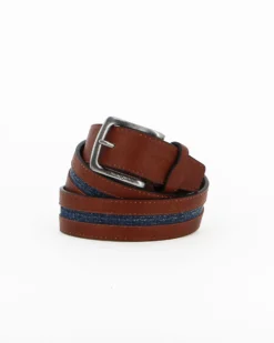 RENATO BALESTRA - Cinta marrone con fodera in VERA PELLE e riporto di jeans centrale
