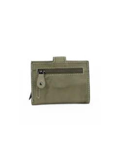 RENATO BALESTRA - Portafoglio verde militare in VERA PELLE da uomo con pattina e taschino posteriore