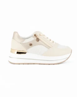 RENATO BALESTRA - Scarpa sneakers beige con soletta estraibile in VERA PELLE, lacci e zip laterale