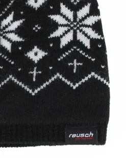 REUSCH - Berretto nero e bianco da donna con pon pon e fodera in pile - JANE