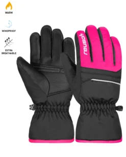 REUSCH - Guanti sci neri e rosa da bambino idrorepellenti, antivento e ultratraspiranti - ALAN