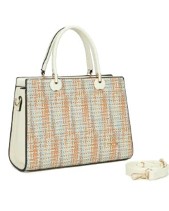 RFILE - Borsa due manici multicolor effetto intreccio con tre scomparti principali, tracolla removibile