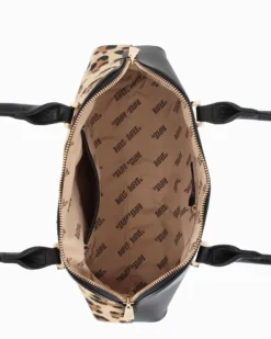 RIFLE - Borsa a due manici nera con parte frontale leopardata
