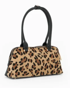 RIFLE - Borsa a due manici nera con parte frontale leopardata