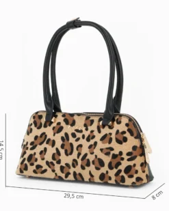 RIFLE - Borsa a due manici nera con parte frontale leopardata