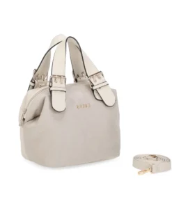 RIFLE - Borsa a mano beige con parte frontale scamosciata e fibbie sui manici, tracolla removibile