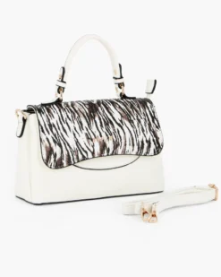 RIFLE - Borsa a mano bianca con patta animalier, tasca posteriore e tre scomparti interni, tracolla removibile