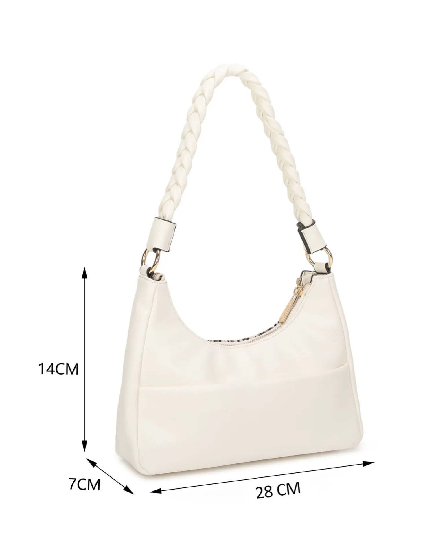 RIFLE - Borsa a spalla animalier beige con manico intrecciato, tracolla removibile