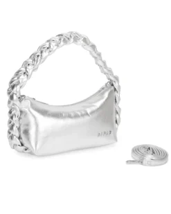 RIFLE - Borsa a spalla argento con manico intrecciato, tracolla removibile
