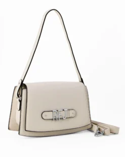 RIFLE - Borsa a spalla beige con patta e tasca posteriore, tracolla removibile