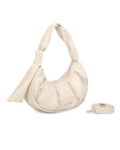 RIFLE - Borsa a spalla beige trapuntata con lustrini, tracolla removibile