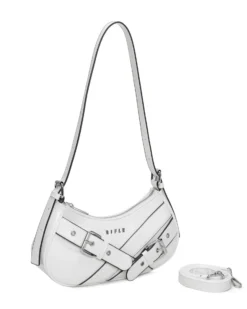 RIFLE - Borsa a spalla bianca con fibbie frontali e tracolla removibile