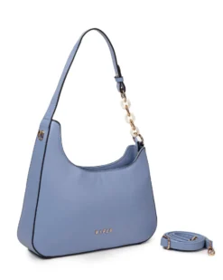 RIFLE - Borsa a spalla celeste con tasca posteriore e catena sul manico, tracolla removibile