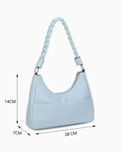 RIFLE - Borsa a spalla celeste con manico intrecciato, tracolla removibile
