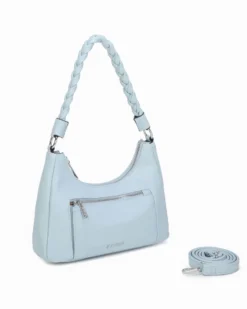 RIFLE - Borsa a spalla celeste con manico intrecciato, tracolla removibile
