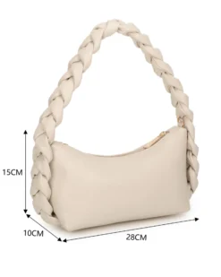 RIFLE - Borsa a spalla naturale con manico intrecciato, tracolla removibile