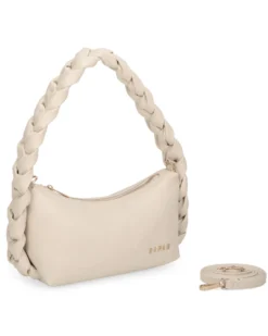 RIFLE - Borsa a spalla naturale con manico intrecciato, tracolla removibile