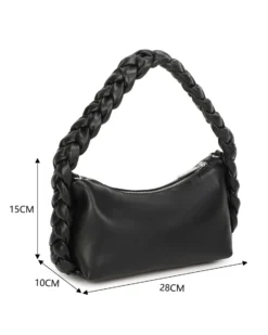 RIFLE - Borsa a spalla nera con manico intrecciato, tracolla removibile