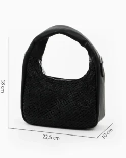 RIFLE - Borsa a spalla nera con parte frontale intrecciata, tracolla removibile