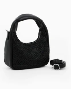 RIFLE - Borsa a spalla nera con parte frontale intrecciata, tracolla removibile