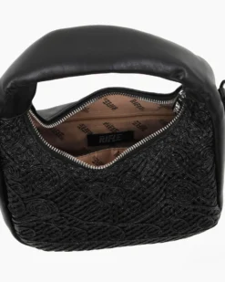 RIFLE - Borsa a spalla nera con parte frontale intrecciata, tracolla removibile