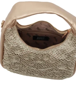 RIFLE - Borsa a spalla platino con parte frontale intrecciata, tracolla removibile