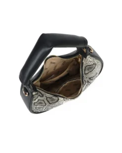RIFLE - Borsa a spalla taupe pitonata con manico imbottito, tracolla removibile