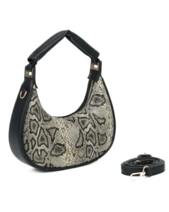 RIFLE - Borsa a spalla taupe pitonata con manico imbottito, tracolla removibile