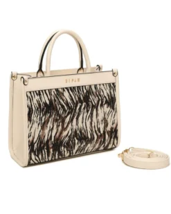 RIFLE - Borsa due manici animalier beige con tasca posteriore, tracolla removibile