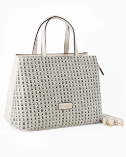 RIFLE - Borsa due manici argento con parte frontale intrecciata, tasca posteriore e tre scomparti interni, tracolla removibile