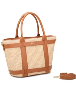 RIFLE - Borsa due manici beige con tre scomparti interni e trama a intreccio, tracolla removibile