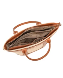 RIFLE - Borsa due manici beige con tre scomparti interni e trama a intreccio, tracolla removibile
