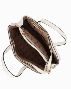 RIFLE - Borsa due manici beige con parte frontale intrecciata, tasca posteriore e tre scomparti interni, tracolla removibile