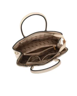 RIFLE - Borsa due manici beige con tre scomparti interni e trama frontale zebrata a intreccio, tracolla removibile