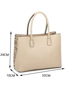 RIFLE - Borsa due manici beige con tre scomparti interni e trama frontale zebrata a intreccio, tracolla removibile